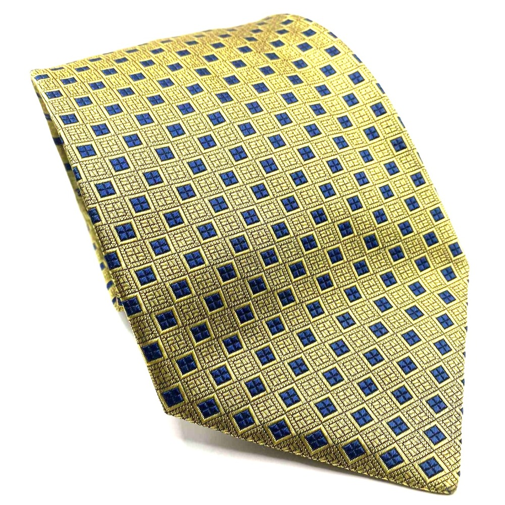 Brooks Brotherss 100% Silk Men's Necktie 62.5" LONG gold navy blue geometric